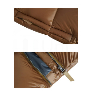 Blouson matelassé marron pour homme, col montant, fermeture éclair, à capuche, coupe-vent, décontracté, pour l'hiver, couleur unie, rembourrage épais en duvet - Product Image 4