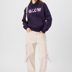 Sudadera con Capucha Morada para Mujer, de Algodón, con Estampado de Letras, Informal, Holgada, Estilo Urbano, para Otoño e Invierno - Product Image 1