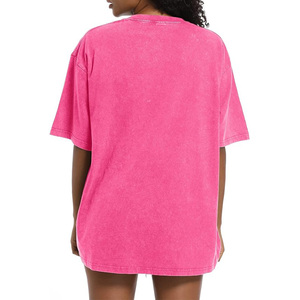 T-shirt en tricot ample à col rond et manches courtes pour femme, couleur unie rose, coupe ample, vêtements décontractés pour le printemps et l'été - Product Image 1