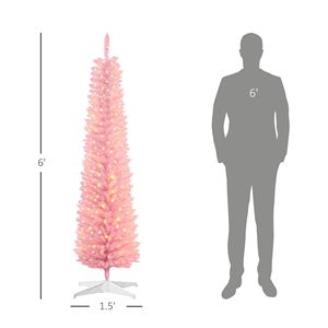 6 'Prelit sottile albero di natale artificiale con luci colorate a LED rami di superficie rosa - Product Image 3