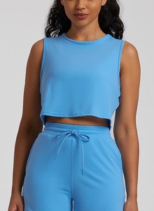 ชุดเซ็ต 2 ชิ้นสำหรับผู้หญิง ชุดลำลองฤดูร้อน เสื้อครอปแขนกุด กางเกงขาสั้นวิ่งออกกำลังกาย ชุดกีฬา ชุดออกกำลังกาย - Product Image 3