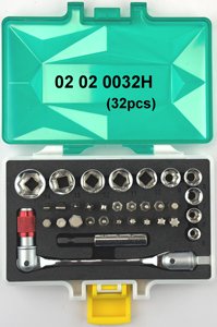 Jeu de douilles et embouts OEM ODM 1/4" 32 pièces avec poignée à double tête flexible - Product Image 3