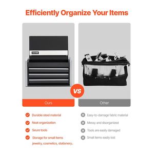 Cassetta degli Attrezzi Portatile in Metallo da 8,6 Pollici con 3 Cassetti, Robusta, con Rivestimenti in EVA e Piedini in PP - Product Image 3