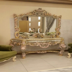 Classic champagne gold hand carved wooden vanity dressing <b>table</b> set with <b>mirror</b>, available at wholesale prices. - Product Image 4