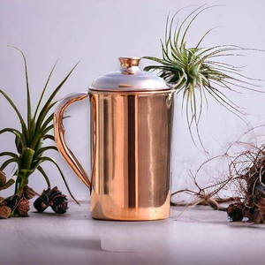 Pichet à eau en cuivre martelé 100 % pur de 500 ml, de haute qualité, écologique, compatible lave-vaisselle, avec couvercle et poignée, vente en gros - Product Image 4