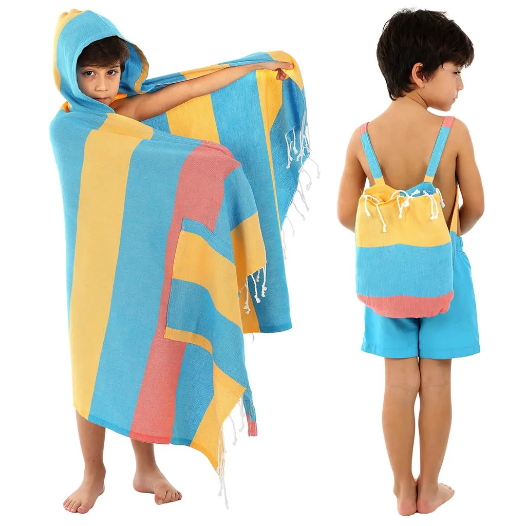 Judy Cabriolet Tas Kids Capuchon Handdoeken Cabriolet Badjas Turkse Peshtemal Poncho-Tas Super Absorberend 100% Katoen