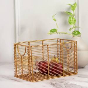 <b>Rectangular</b> Gold Wire <b>Storage</b> <b>Basket</b> | Metal Fruit <b>Basket</b> Organizer | Modern Kitchen & Home <b>Storage</b> - Product Image 1