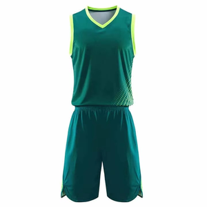 Customizable Basketball Uniform Set Teal Neon Green V Neck Jersey and Shorts Sublimation Youth Adult Practice Game <b>School</b> League - Product Image 1