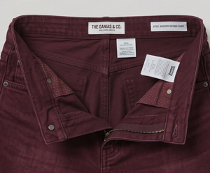 <b>Burgundy</b> Cotton Denim Shorts High Waist Straight Leg Casual Summer Style Embroidered Detail Rolled Cuffs - Product Image 3