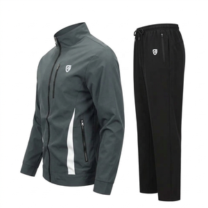Chándal Deportivo para Hombre, Chaqueta con Cierre Completo y Cuello Alto, con Bolsillos Laterales, Pantalones Negros, Diseño Sólido, Secado Rápido, Poliéster, Ropa de Otoño - Product Image 3