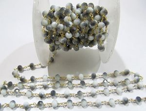 Shaded Grey Moonstone Rondelle 6 mm Briolette Faceted Beaded <b>Rosary</b> Chain Sold Per Foot - Product Image 1