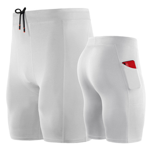<b>Men</b> <b>Compression</b> <b>Shorts</b> Mid Waist Drawstring Quick Dry Sporty With Pockets White Spandex Polyester - Product Image 1