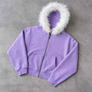 Sudadera con capucha unisex de invierno de forro polar de piel sintética, gruesa, de manga larga, con cremallera, fabricada con capucha de piel sintética. - Product Image 3