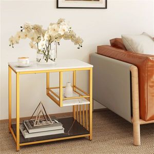 Modern 3-Tier <b>Side</b> <b>Table</b> with <b>Marble</b> Top and Gold Frame 23.5\" Console End <b>Table</b> for Living Room Bedroom - Product Image 2