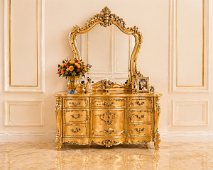 Palace-Inspired Gold Finish Upholstered King Size Bed <b>Set</b> Top Selling Bed With Dressing And <b>Side</b> <b>Tables</b> Wooden Bedroom Suite USA - Product Image 3