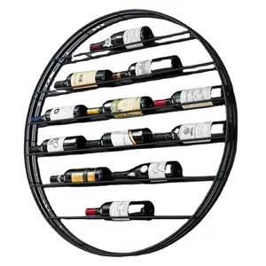 Etiqueta colgante de pared para botellas de vino, estante de exhibición única de Metal negro, forma redonda, diseño moderno de lujo, 12 Uds.