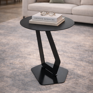 Mesa Auxiliar Moderna de Metal Negro con Superficie Decorativa Cortada con Láser, Base Geométrica de Acero, Mueble Contemporáneo para Sala de Estar - Product Image 4