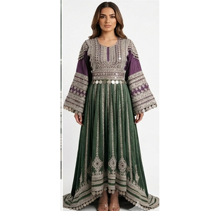 Multi Colors Beautiful Afghani Traditional Embroidery Floor-Length Casual <b>Dress</b> Feathers Eco-Friendly Fabric Afghan Kuchi <b>Dress</b> - Product Image 3