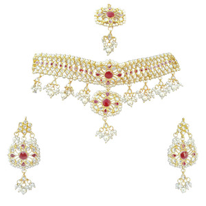 Parure de bijoux indienne royale Kundan plaquée or, classique, pour mariée, fiançailles, mariage, fête, pour femme, tendance, dernière collection, zircon en forme de lune - Product Image 3