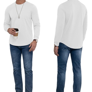 100% coton surdimensionné unisexe T-Shirt à manches longues équipage Logo personnalisé impression noir uni fond noir hommes t-shirt - Product Image 3