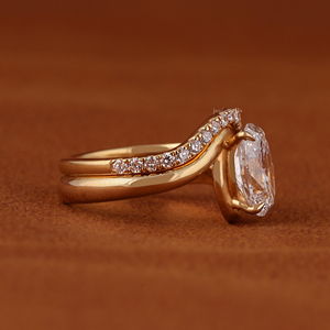 2.50 Carat Oval Cut Lab Grown Diamond Bypass Solitaire Bridal <b>Ring</b> <b>Set</b> with Curved Pave Eternity Wedding Band 14k Yellow <b>Gold</b> - Product Image 2