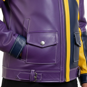 Veste d'hiver unisexe pour homme, design color block, veste en cuir véritable pour homme, col montant, respirante, de haute qualité, personnalisable - Product Image 5