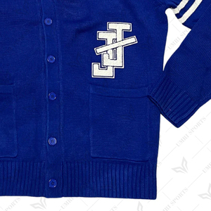 Cárdigan de Punto Azul con Cuello en V y Manga Larga, con Bolsillos con Logotipo, para Mujer, Invierno, 100% Algodón, Estilo Preppy, Cárdigan de Sororidad - Product Image 2