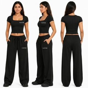 Conjunto de 2 Piezas para Yoga: Top Corto de Manga Corta para Mujer y Pantalones Anchos Relajados para Yoga, Pilates y Gimnasio, Personalizable - Product Image 4