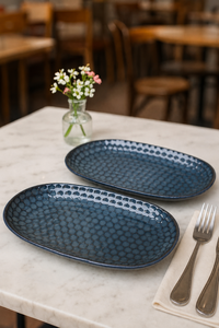 Blue Oval <b>Ceramic</b> Dinner <b>Plate</b> with Pebble Texture Modern Stoneware Oval Serving <b>Plate</b> Rustic Blue Oval <b>Ceramic</b> Serving Dish - Product Image 4