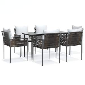 Set da pranzo da 7 pezzi in Poly Rattan e acciaio con cuscini per mobili da esterno - Product Image 2
