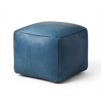 Pouf cube portable en cuir bleu sarcelle de qualité supérieure, siège de sol moelleux, repose-pieds décoratif pour chambre, salon et salle de séjour