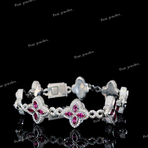 Custom VVS Moissanite <b>Flower</b> <b>Bracelet</b> For Women 925 Sterling Silver Pink Handmade Luxury Jewelry Gift For Her - Product Image 6