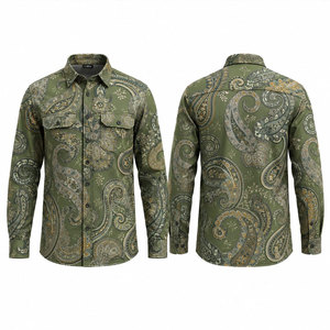 Chemise de travail pour homme à manches longues, motif cachemire vert, respirante, en polyester, impression par sublimation, vêtements de travail tendance - Product Image 1