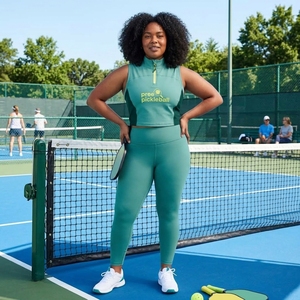 Camiseta deportiva sin mangas para mujer, con cierre de cremallera corta, cuello alto, de secado rápido, transpirable, ajuste atlético, para pickleball y uso casual. - Product Image 5