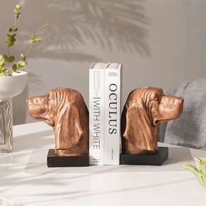 Ensemble de serre-livres en forme de tête de beagle en aluminium moulé, design moderne, finition bronze, support décoratif pour livres sur le thème des animaux, sculpture sur le thème des animaux de compagnie - Product Image 3