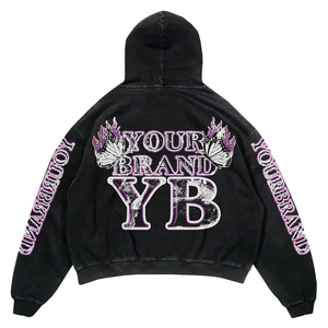 Custom Men's Oversized Pullover <b>Hoodie</b> Cotton Brushed Fleece Puff Printing Custom Front and Back Logo Autumn Vintage Streetwear - Product Image 3
