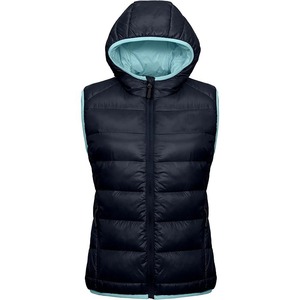Chaleco Acolchado Sin Mangas con Capucha para Mujer, Color Negro con Forro Azul Claro, Cortavientos, Ropa Exterior Informal - Product Image 3