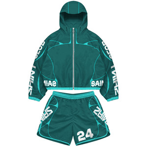 Premium 180 GSM Nylon Polyester Windbreaker Short Set <b>Grey</b> Black White Star Sublimation Logo plus size - Product Image 4