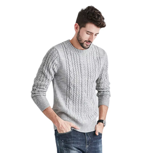 Suéter de Punto para Hombre, Cuello Redondo, Color Gris, Corte Regular, Estilo Casual para Otoño, 100% Acrílico, Antipilling, Diseño Liso - Product Image 1