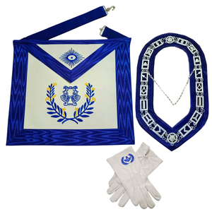 Freemason Apron Collar <b>Gloves</b> Set Embroidered Blue White Masonic Regalia Classical Style Organist Officer Set - Product Image 1