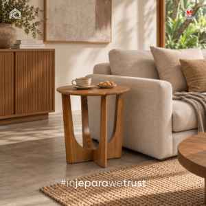 Table d'appoint ronde en teck massif moderne, table d'appoint sculpturale en bois pour salon, hôtel, villa, meubles - Product Image 1