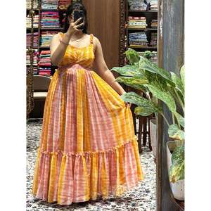 เดรสยาวสายเดี่ยวผู้หญิง ลายมัดย้อม ช่วงอกจับจีบ สไตล์ลำลอง สำหรับฤดูร้อน - Product Image 4