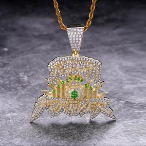 Collar de Hip Hop con Colgante 'Rich Forever' con Diamantes de Moissanita, Chapado en Oro, Joyería de Lujo, Regalo - Product Image 1