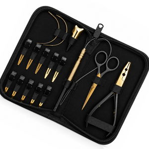 Custom Logo Black Gold Stainless Steel Hair Extension Tools Kit <b>Set</b> With Pliers, Parting ring and C <b>Sewing</b> Needle for Weft - Product Image 6