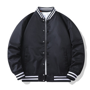 Chaqueta Varsity a Rayas de Béisbol para Hombre, 100% Algodón de Alta Calidad, Manga Raglán, Cierre de Botones, Corte Ajustado, para Primavera - Product Image 1