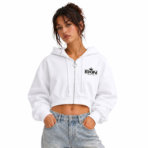 Women Cropped <b>Zip</b> <b>Up</b> <b>Hoodie</b> Custom Oversized Streetwear <b>Crop</b> <b>Hoodie</b> - Product Image 1