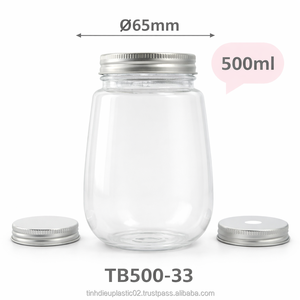 500ml PET Transparent <b>Plastic</b> <b>Jar</b> TB500-33 with Aluminum Lid Eco-friendly Beverage Container Shipped to Asia & Americas - Product Image 1