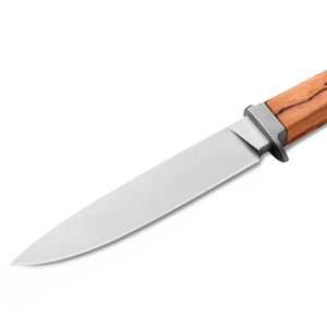 Couteaux de chasse à manche en bois brun clair naturel avec lame fixe argentée et étui en cuir marron pour le camping, la randonnée et les activités de plein air - Product Image 1
