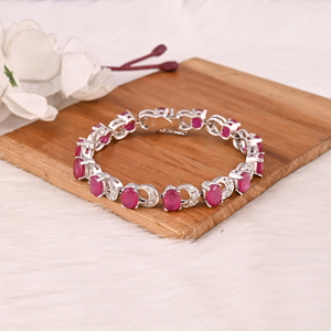 Elegant <b>Glass</b> Filled Ruby & CZ Bracelet in 925 Sterling Silver Handmade Luxury Fashion Jewelry for Unisex - Product Image 1