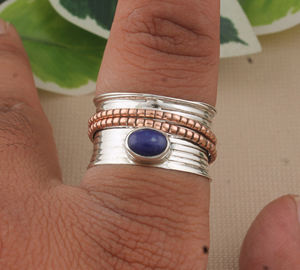 Natural Lapis 925 <b>Sterling</b> <b>Silver</b> Classic Bezel <b>Set</b> Gemstone Band <b>Ring</b> for Women Party Wedding - Product Image 2